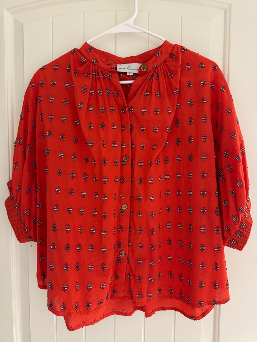 Never a Wallflower Small Poppy and Navy top